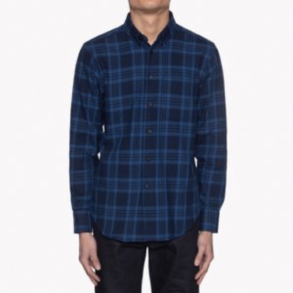 Naked & Famous Denim Blue Plaid Casual Button Down Shirt